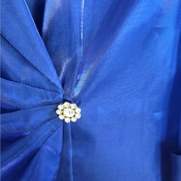 Alex Evenings Satin Jacket Woman Small Blue Collared 3/4 Sleeve Exellent - Picture 6 of 13